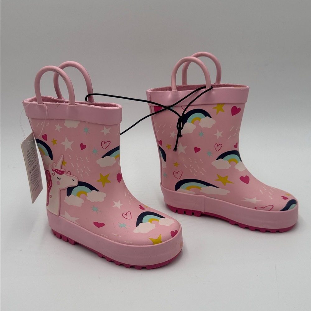 KomfysMe Kids Rain Boots Unicorn Rainbow Pink Toddler Size 5 - Picture 2 of 6